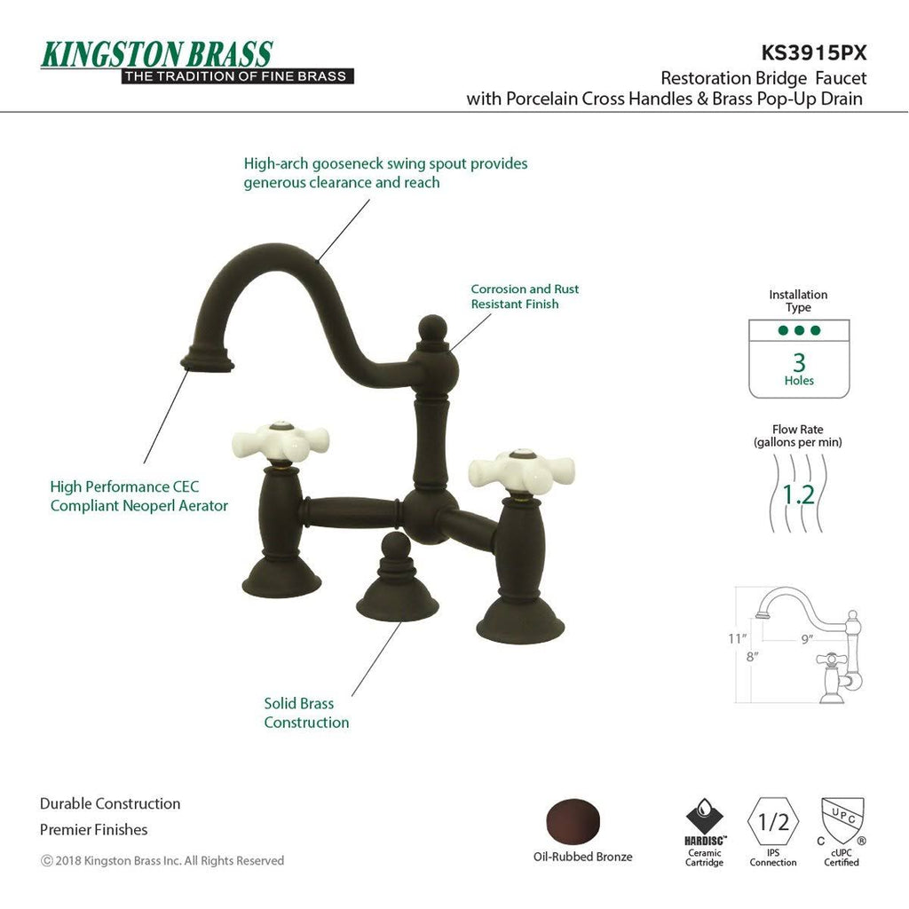 Polished Brass Lavatory Bridge Faucet with Brass Pop-Up V60261