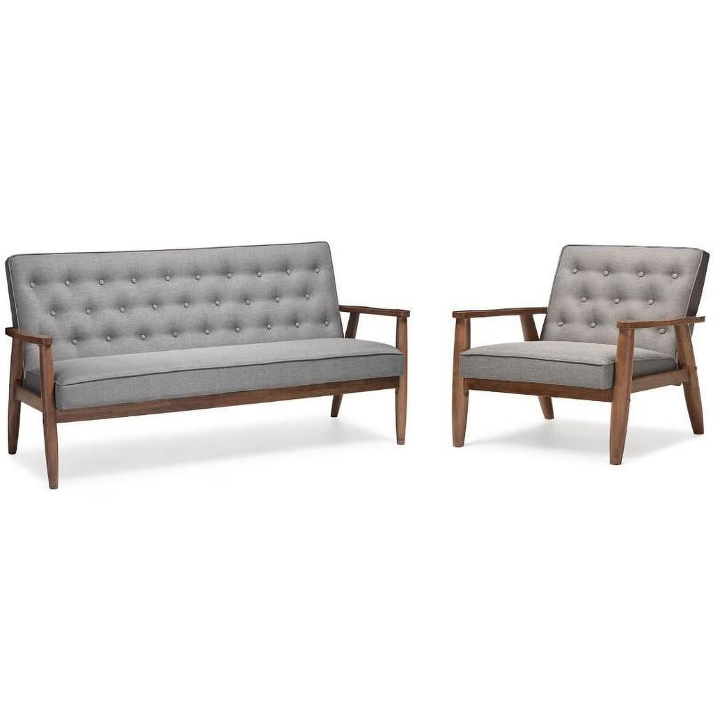2 Piece Tufted Sofa Set in Gray G3693