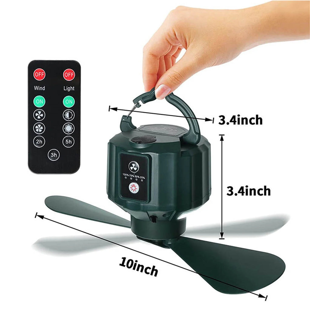 Rechargeable Camping Fan with LED Light and Hook 5200mAh I486
