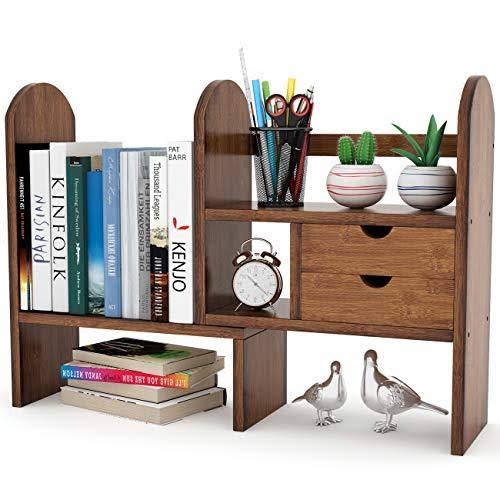 Bamboo Desktop Bookshelf Bookcase with 2 Drawers O7197
