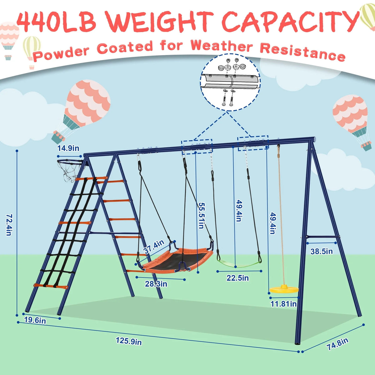 6-in-1 Heavy Duty A-Frame Outdoor Swing Set A8942