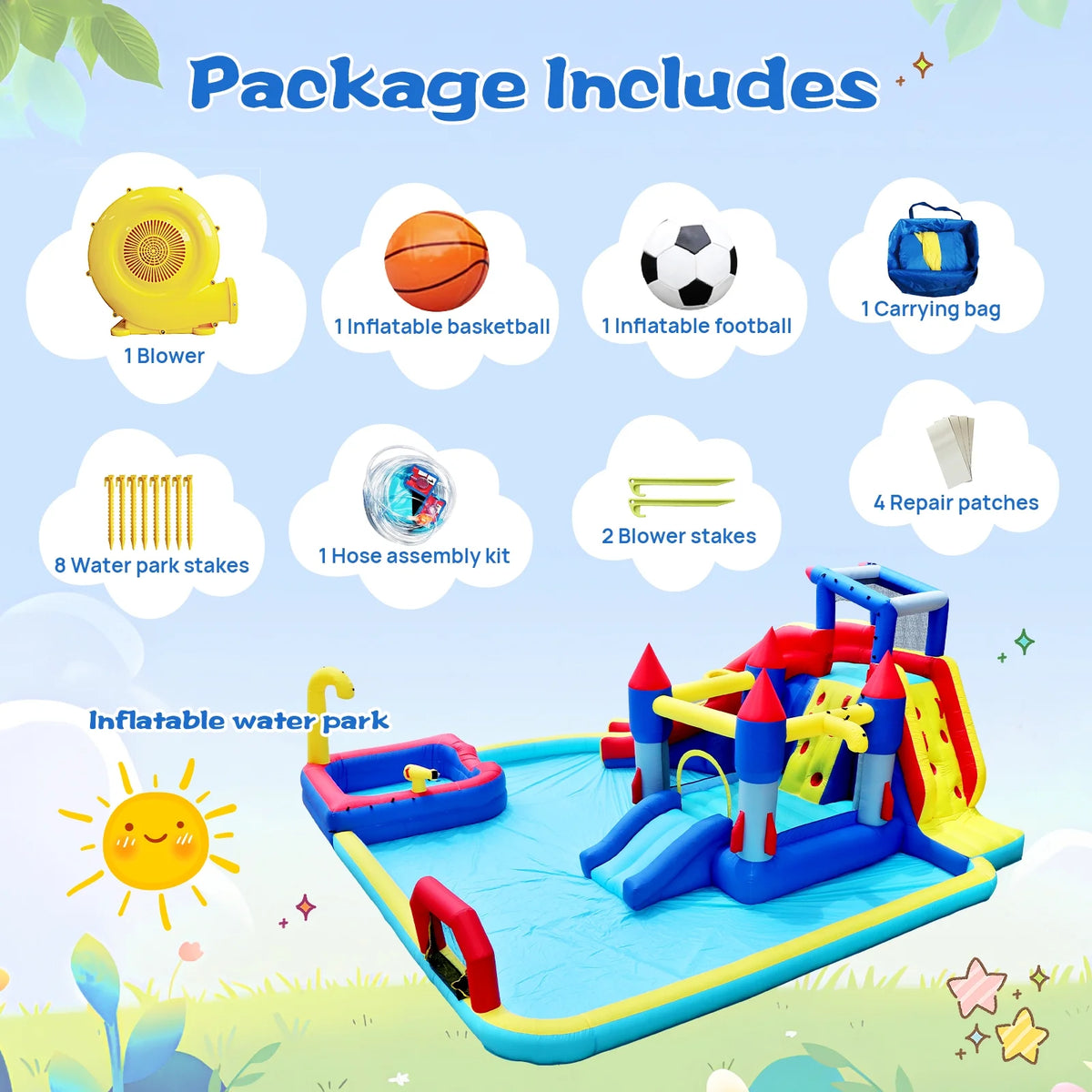 10 in1 Inflatable Water Park with Splash Pool C38318