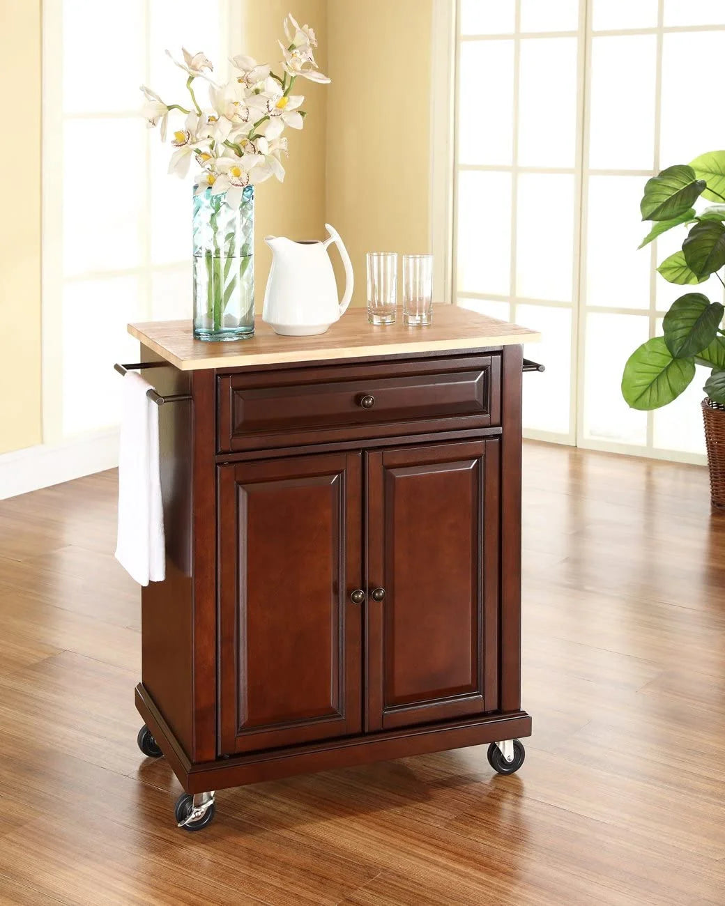 Compact Kitchen Island with Natural Wood Top X49938