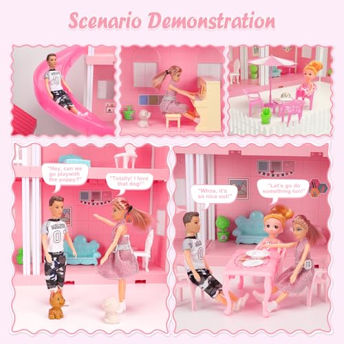 4-Story Dollhouse Playset with 2 Dolls and Accessories F999103