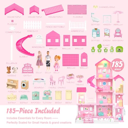 4-Story Dollhouse Playset with 2 Dolls and Accessories F999103