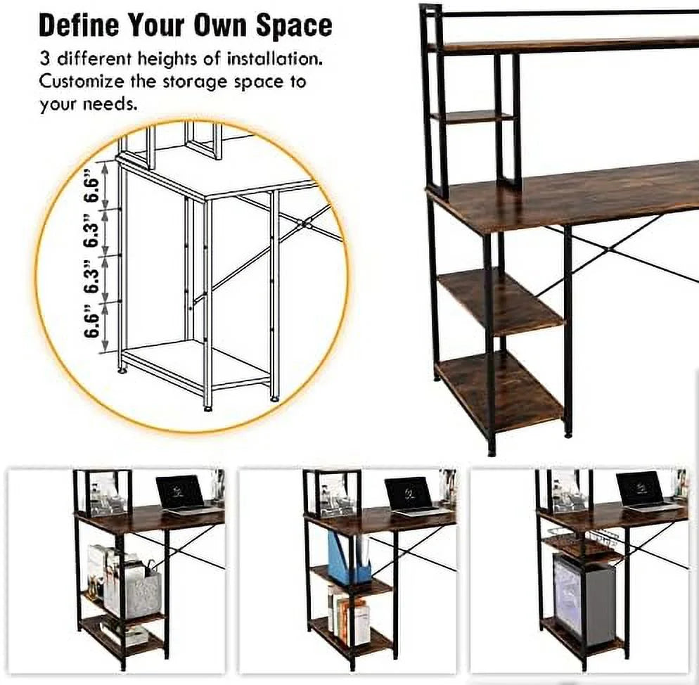 Computer Desk with Hutch and Shelves 47 Inch Adjustable J807240