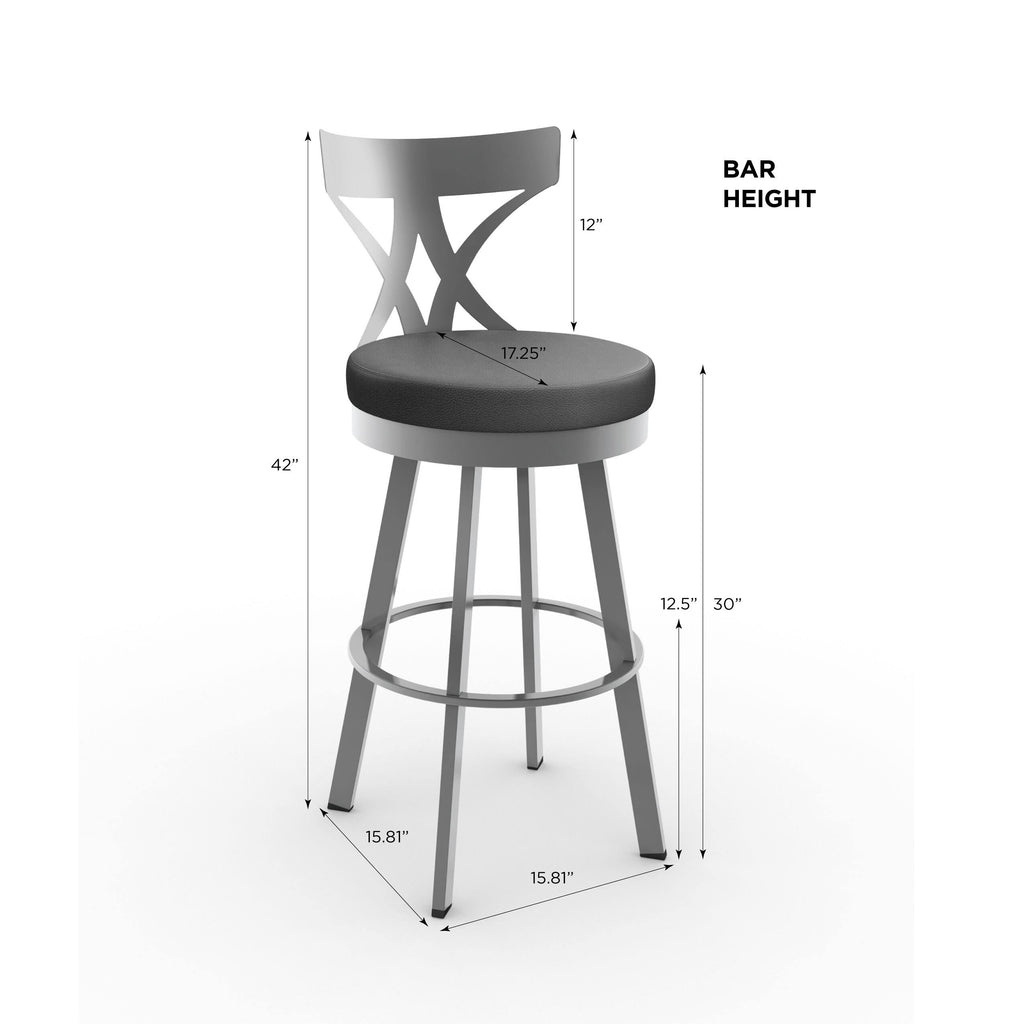 Grey Woven Fabric Black Metal Swivel Bar Stool Q689125