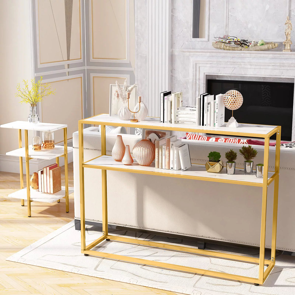 Gold Coffee Table Set of 3 with Metal Frame W79850