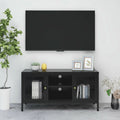 Black Steel TV Stand with Glass Doors S4990