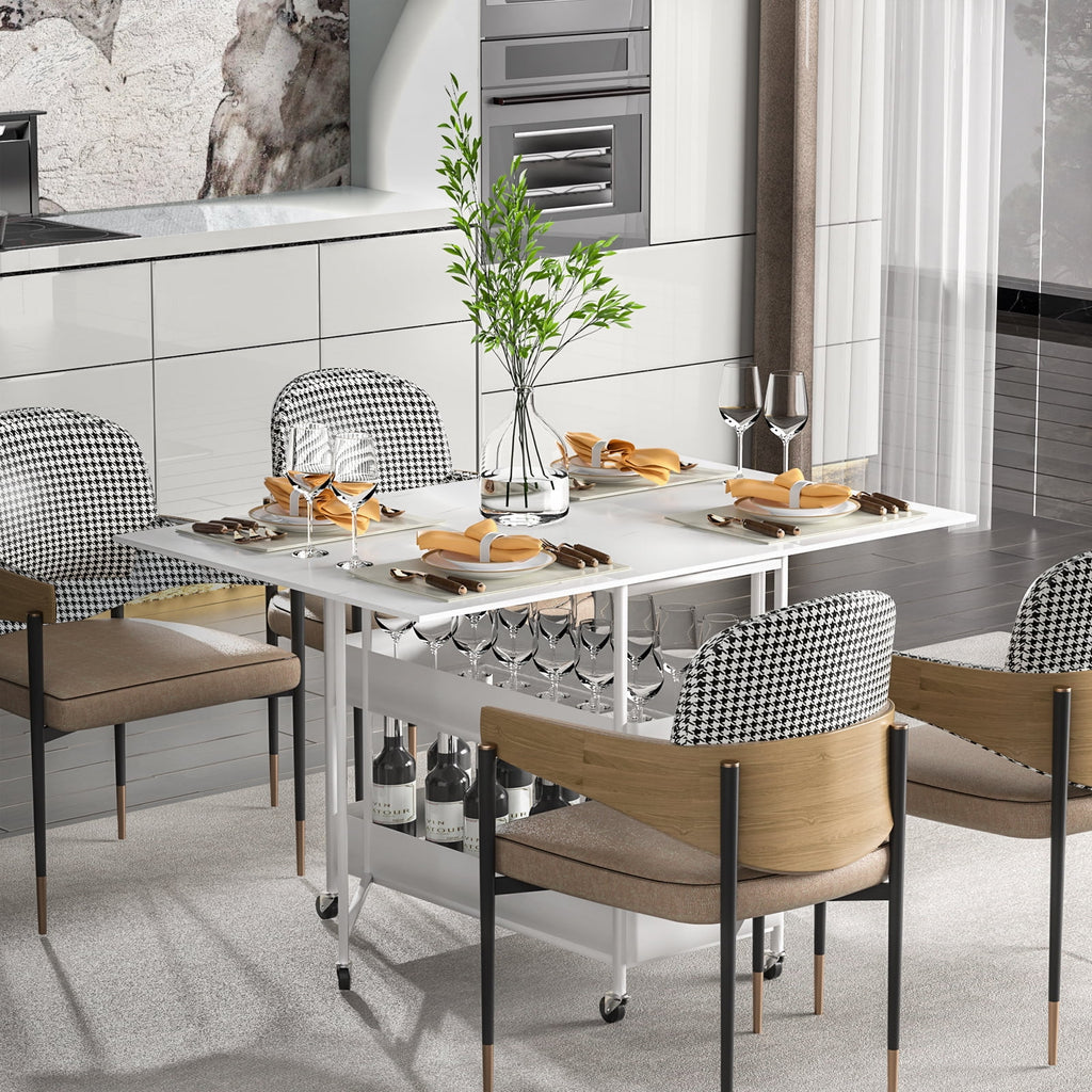 Folding Extendable Dining Table with 7 Wheels White E722859