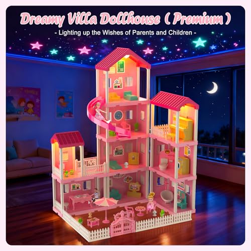 4-Story Dollhouse Playset with 2 Dolls and Accessories F999103