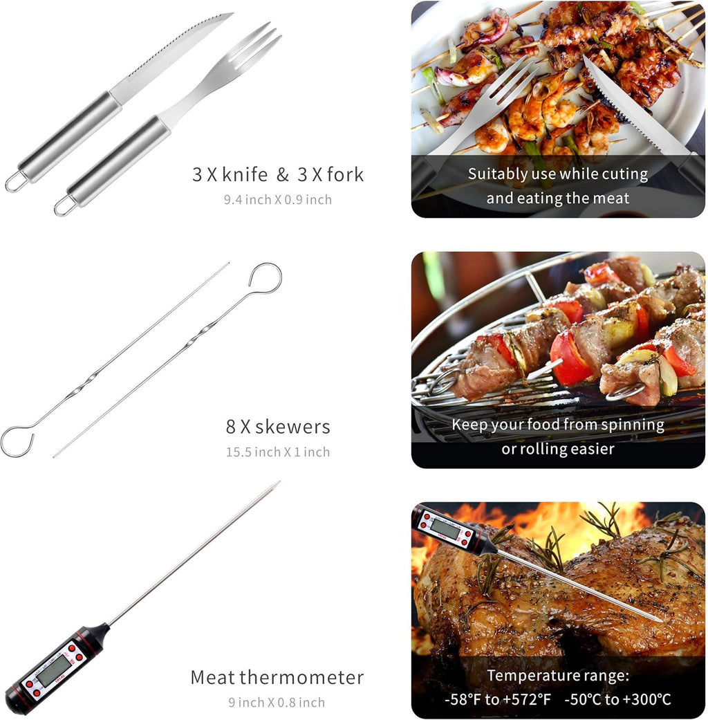 32 PCS BBQ Grill Tool Set with Thermometer in Heavy Duty Aluminum Case N872