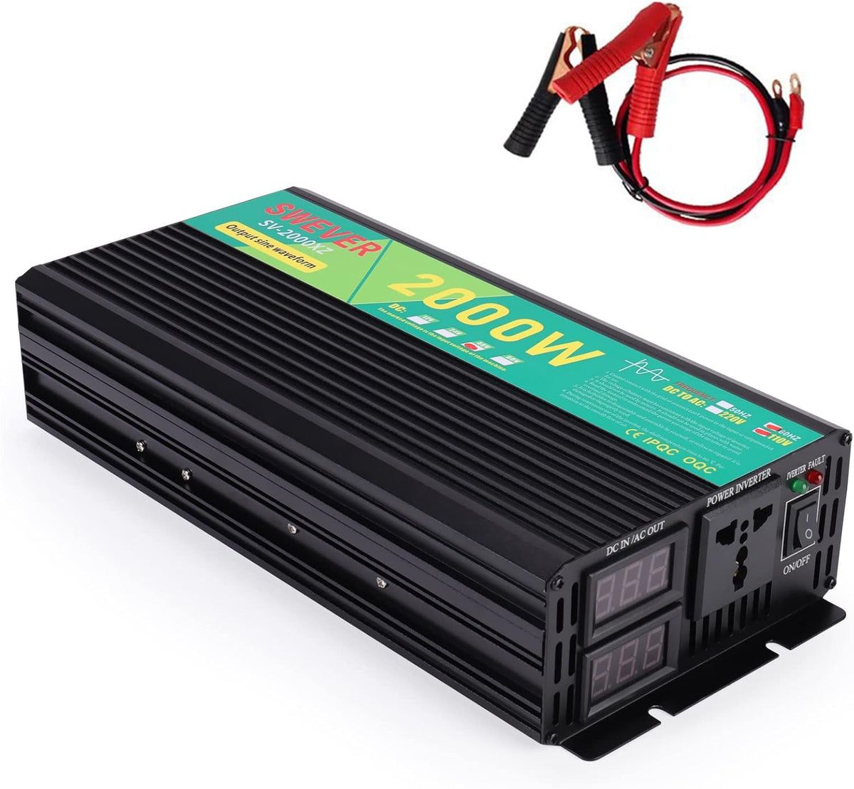 2000W Pure Sine Wave Power Inverter DC 12V to AC 110V Car Power Converter with Digital LED Display U434489