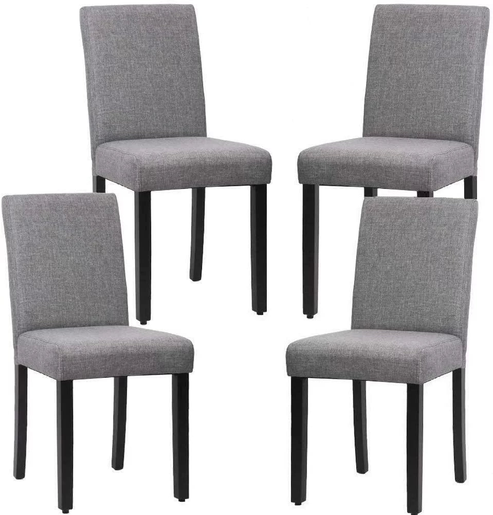 Gray Set of 4 Fabric Padded Dining Chairs with Solid Wooden Legs B35756