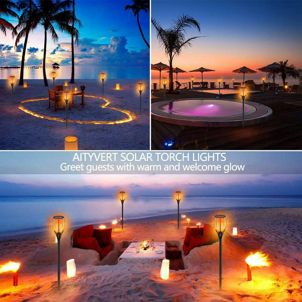 Solar Torch Lights Waterproof Flickering Flame Torches X490