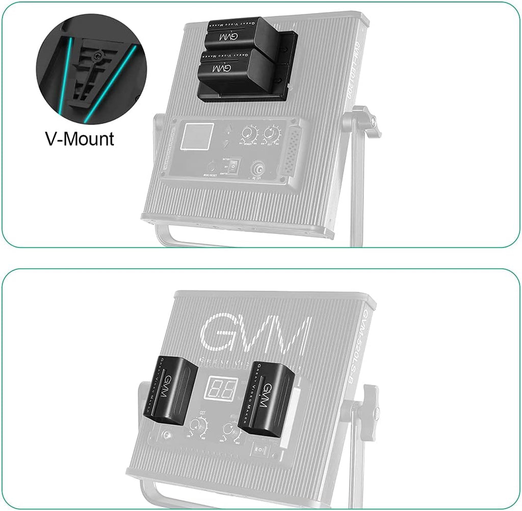 NP-F970 6600mAh Batteries with Dual USB Charger and V-Mount Adapter, 2 Packs B4385