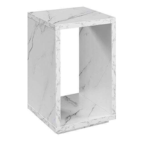 White Faux Marble End Table with Shelf Z9408