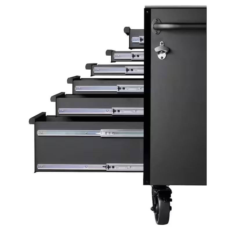 Heavy Duty 15-Drawer Mobile Workbench Cabinet Chest with Stainless Steel Top in Matte Black S95674