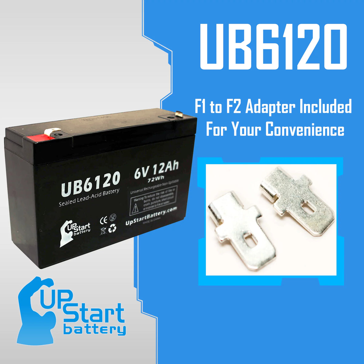6V 12Ah Sealed Lead Acid Battery with F1 to F2 Terminal Adapters E727365