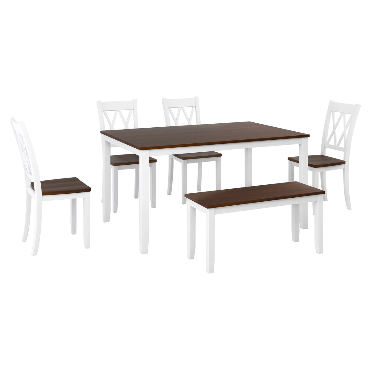 6-Piece Wooden Kitchen Table Set with 4 Chairs and Bench R114211
