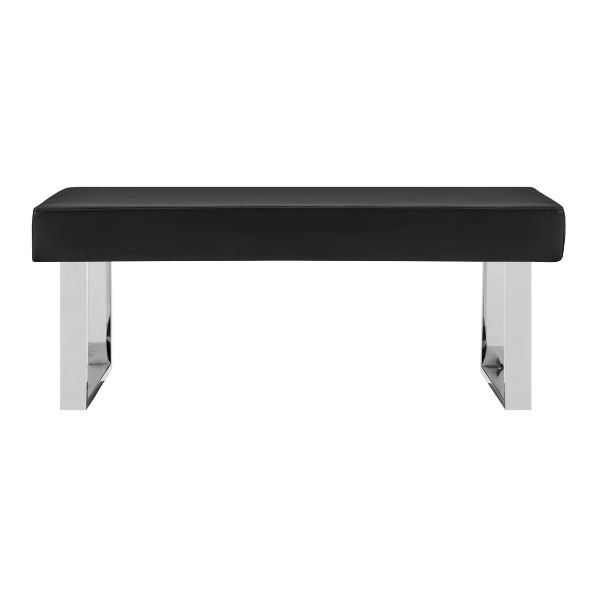 48 Inch Black Leatherette Bench with Metal Frame I30557