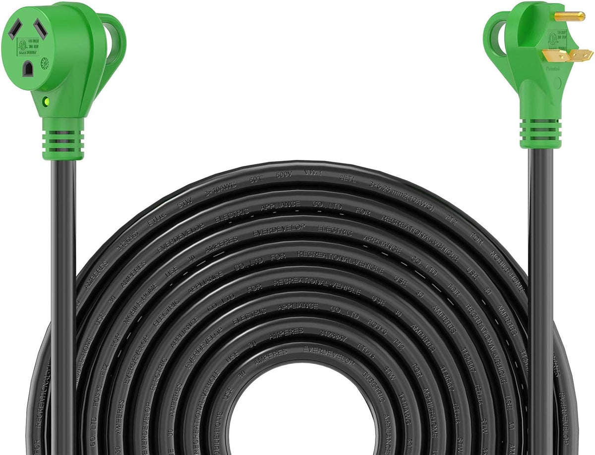 30 Amp 30 Feet RV Power Extension Cord, 10/3 Gauge STW, Green, Pack of 2 O497892