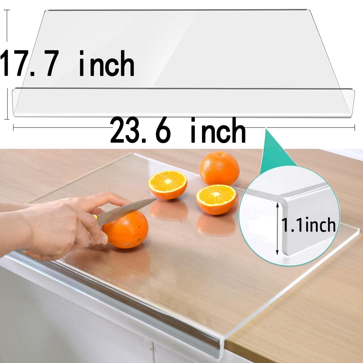 Acrylic Cutting Board with Lip, Transparent 23.6x 17.7in L2465