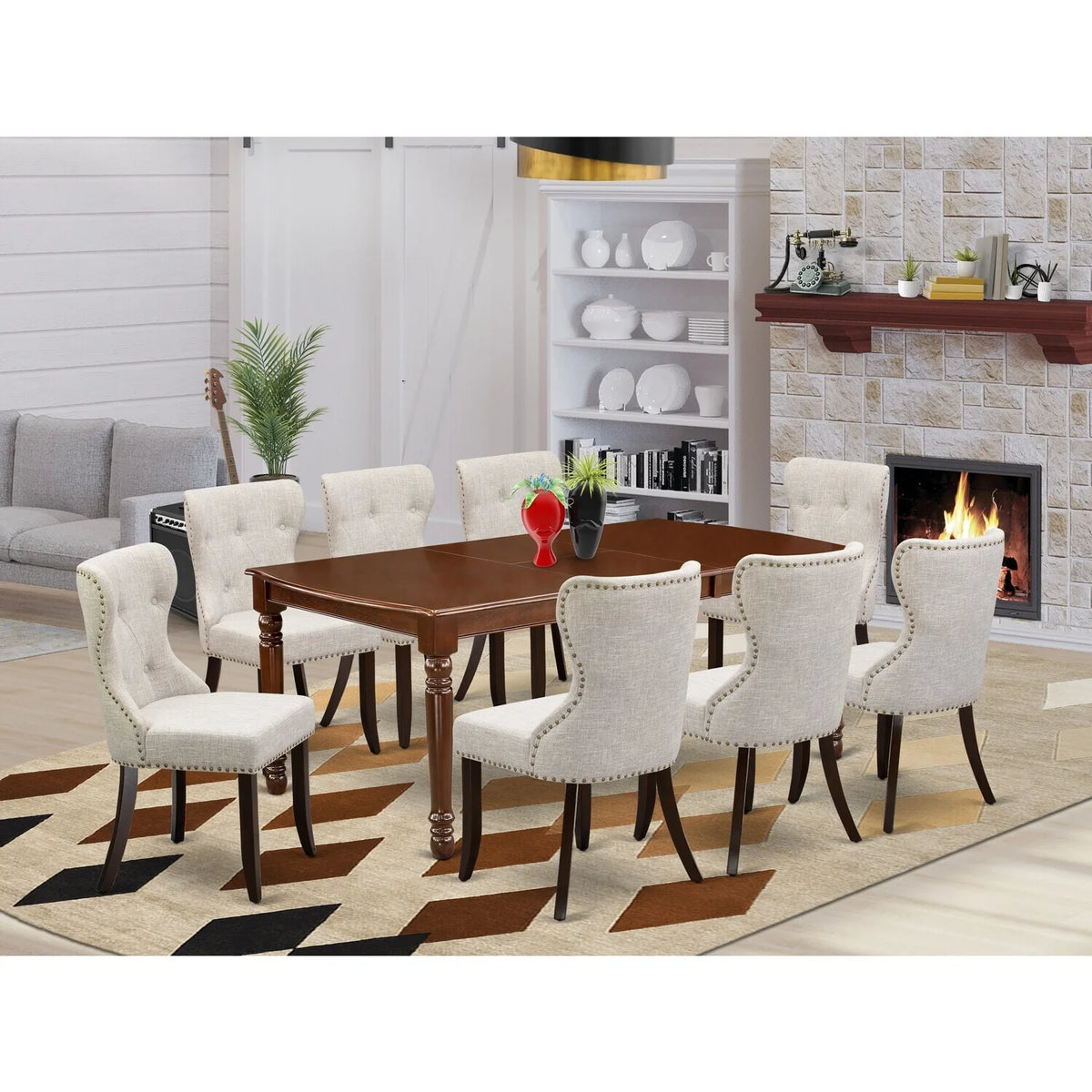 8 Piece Linen Fabric Dining Table Set E56551