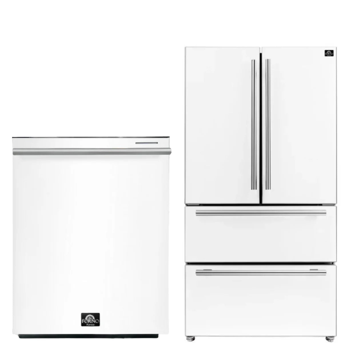 36 Refrigerator and Dishwasher in White with Silver Handles V47824