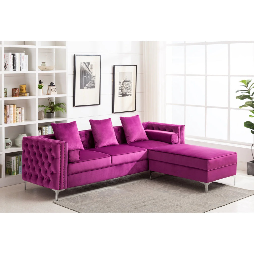 Green Velvet Convertible Sleeper Sectional Sofa Z704472