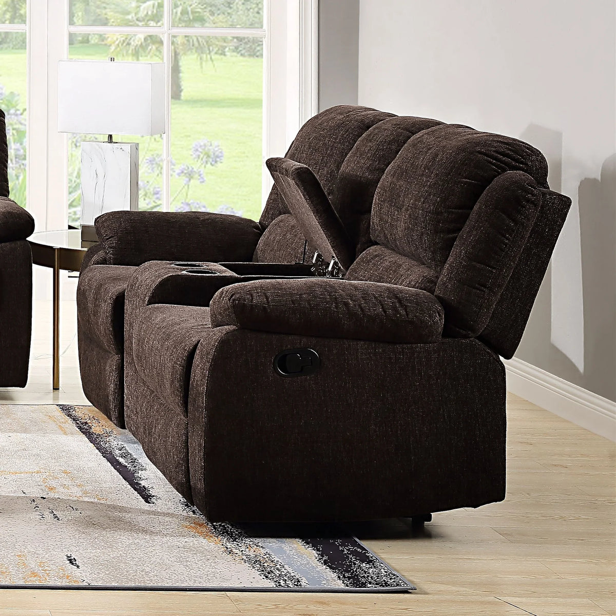 Brown Chenille Loveseat with Console C462361