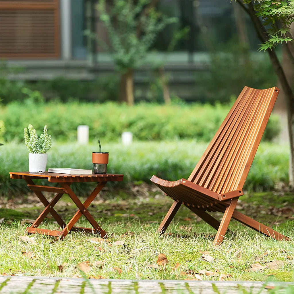Natural Folding Acacia Wood Lounge Chair G6970