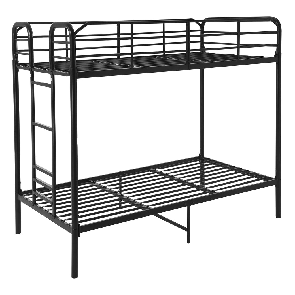 Black Metal Twin over Twin Quad Bunk Bed with Ladder and Guardrails Z667735
