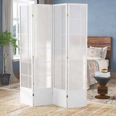 Solid Wood Folding Room Divider 4 Panels White K5382