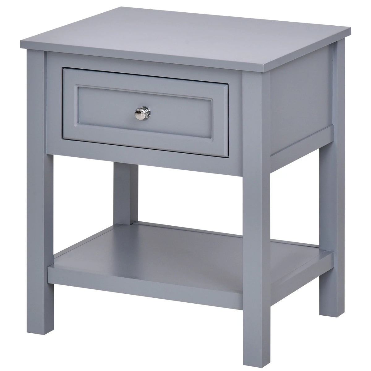 Accent End Table with Gray Tabletop, Storage Drawer, and Bottom Shelf O399