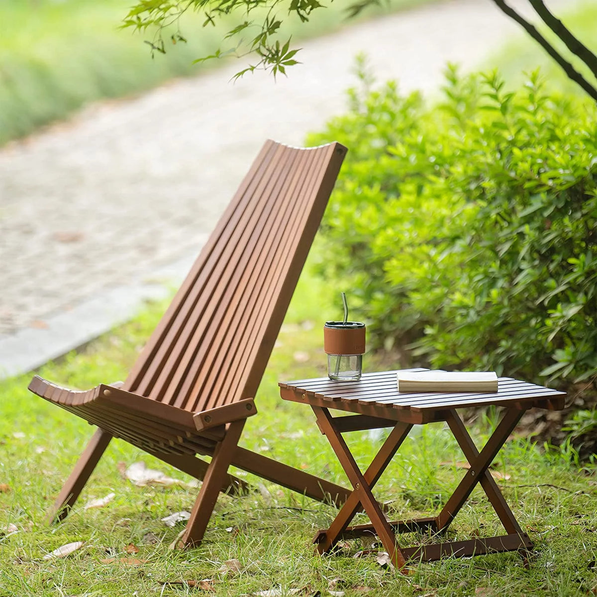 Natural Folding Acacia Wood Lounge Chair G6970