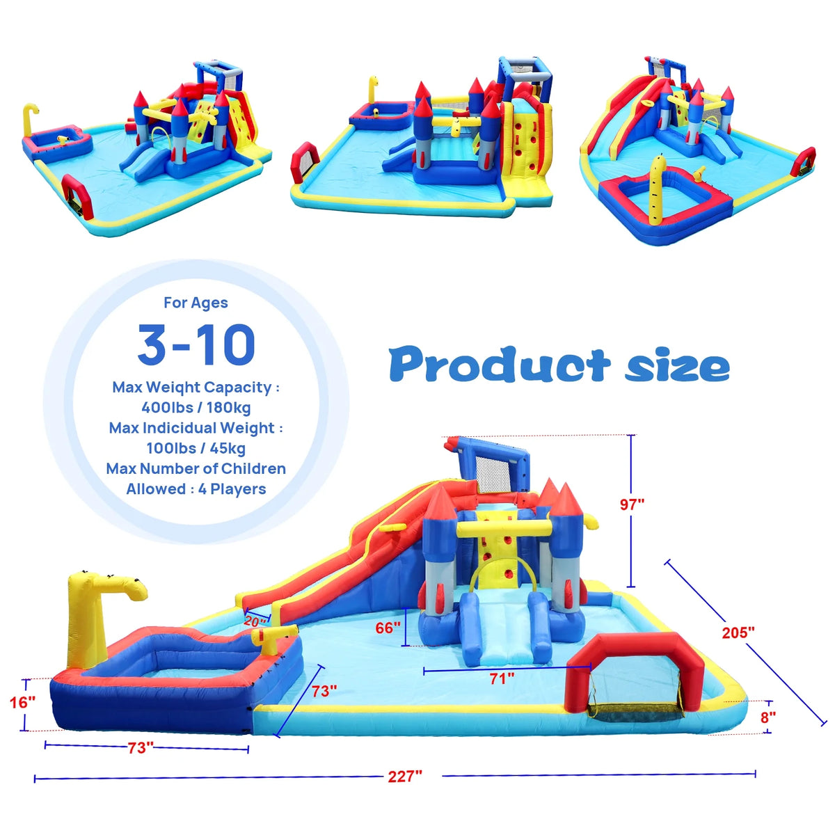 10 in1 Inflatable Water Park with Splash Pool C38318