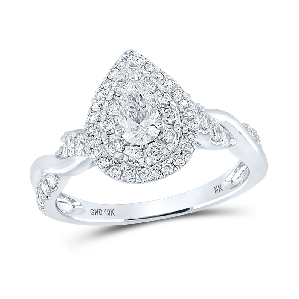 10kt White Gold Pear Diamond Halo Engagement Ring 1 Cttw S88654
