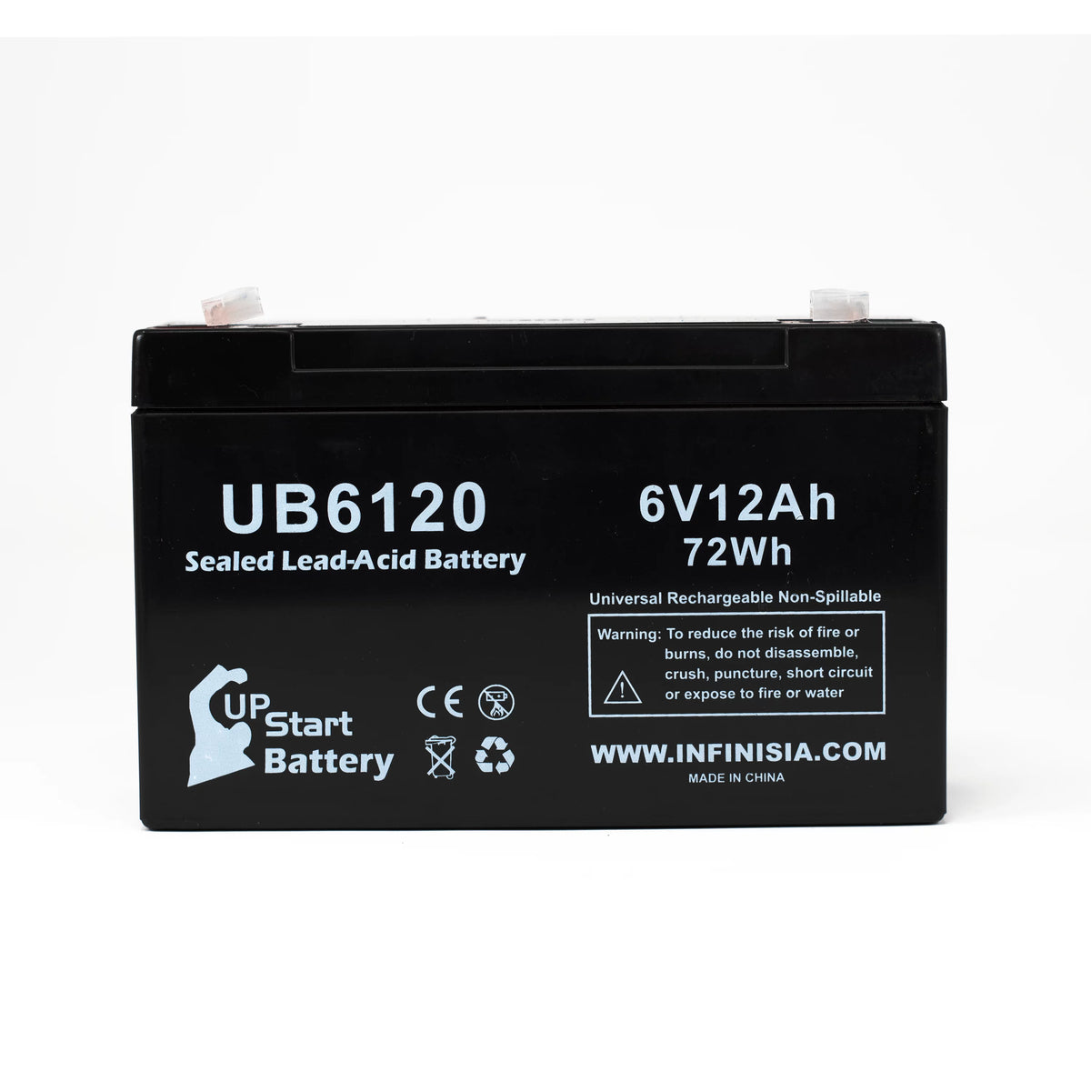 6V 12Ah Sealed Lead Acid Battery with F1 to F2 Terminal Adapters E727365