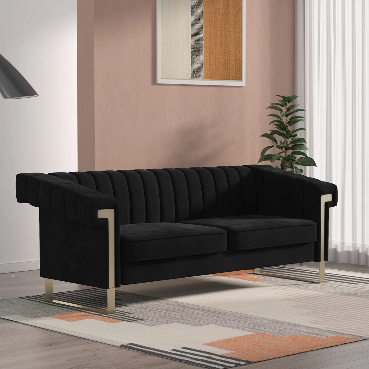 Blue Velvet Chesterfield Sofa with Gold Legs S288447