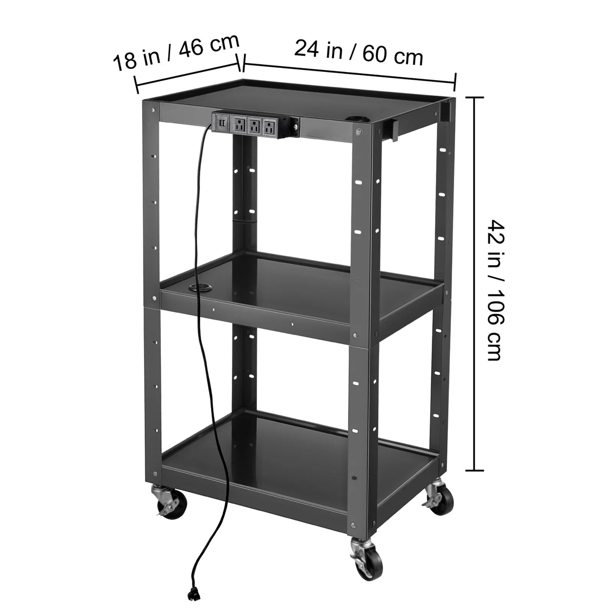 Steel AV Cart Media Cart with Cord Management Height Adjustable W7447