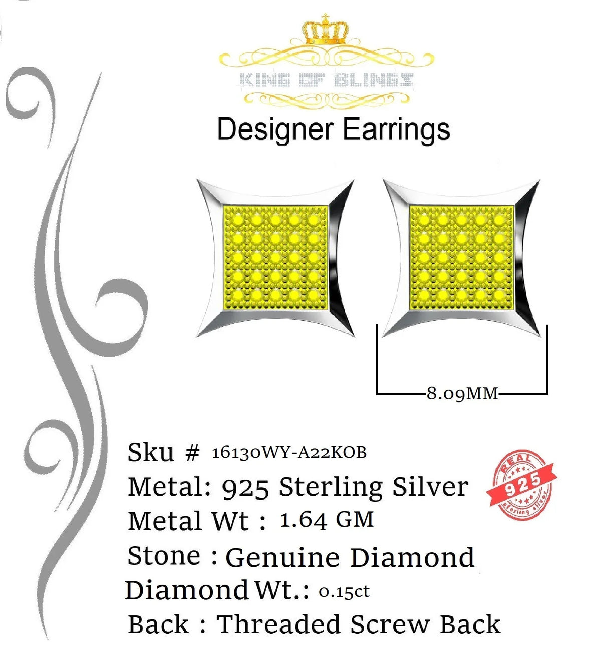 0.15ct Diamond 925 Sterling Silver Kite Stud Earrings D3378