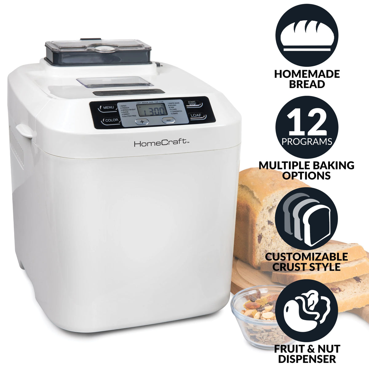 Programmable 2 Lb. Breadmaker with Auto Fruit & Nut Dispenser K341