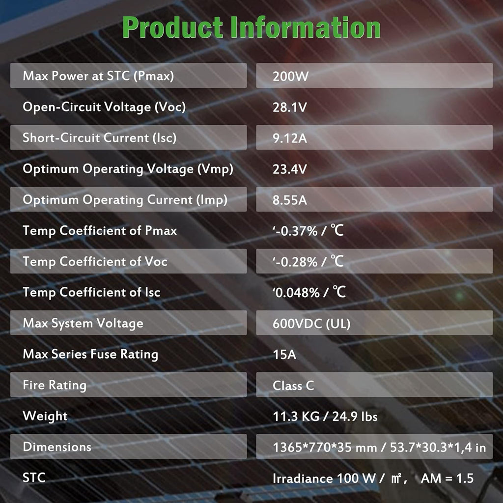 200W 12V Mono Solar Panels 2PCS W38647