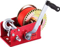 Hand Winch Heavy Duty 3500lbs with Nylon Strap and Ratchet Handle Hook 2 Gear Manual Crank Towing Winch (2500 Red) Pack of 2 E929271