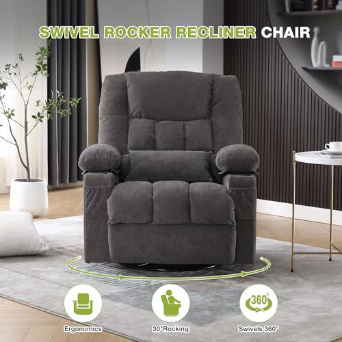 Oversized Swivel Rocker Recliner Chair with Massage and Heat C985276