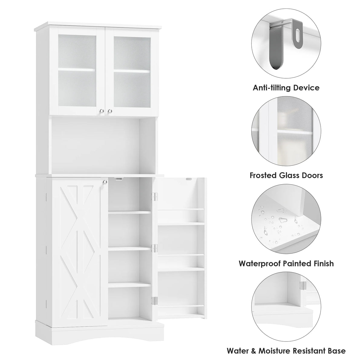 63'' White 4 Door Kitchen Storage Cabinet with Adjustable Shelves V924