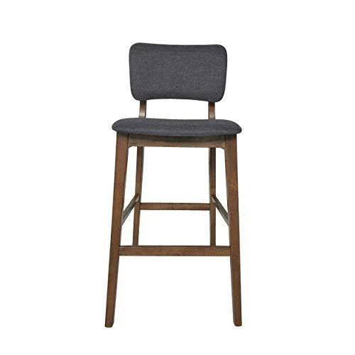 Wooden Bar Chair with Fabric Seats (Set of 2), Charcoal and Walnut Finish P918