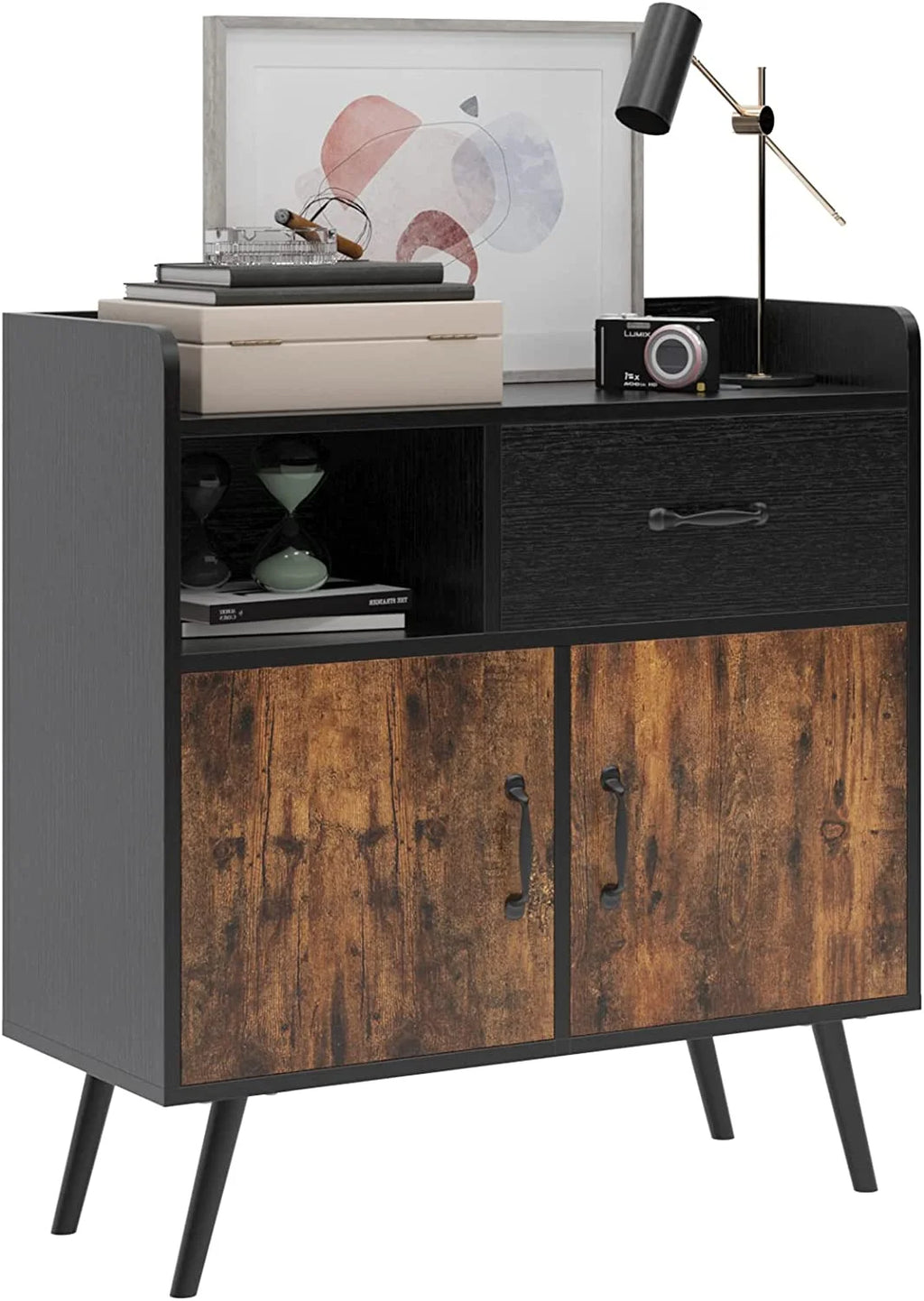Cabinet with 1 Drawer 2 Doors 1 Open Shelves Free Standing Cupboard with 4 Legs O657477