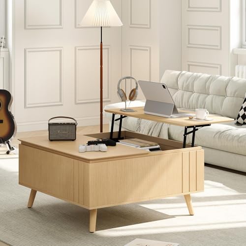 Round Storage Coffee Table with Sliding Cabinet Door, Walnut J203
